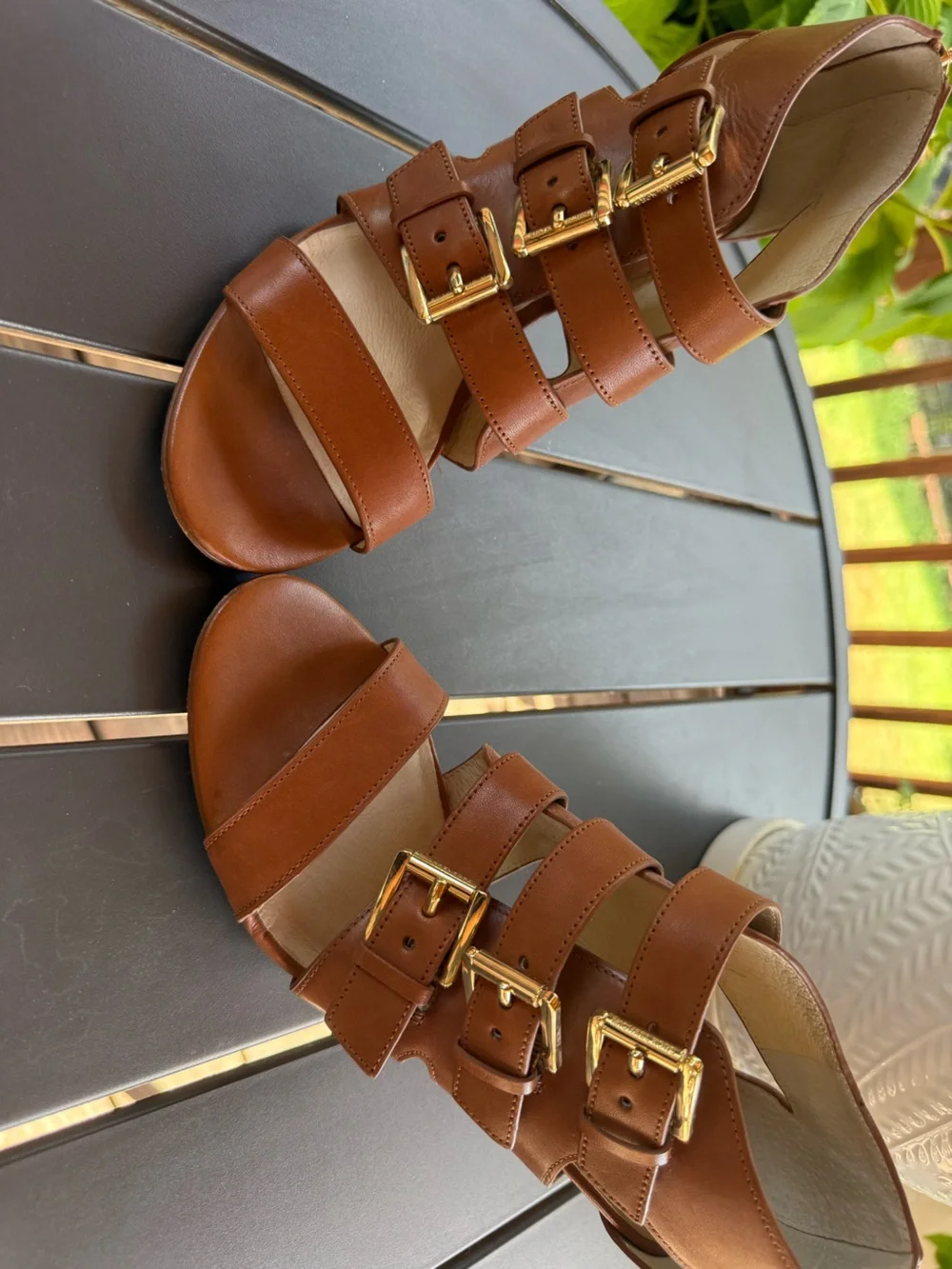 Michael Kors Cognac Leather Strappy Buckle Heels